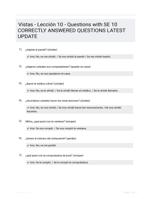 Vistas - Leccin 10 - Questions with SE 10 CORRECTLY ANSWERED QUESTIONS LATEST UPDATE