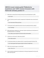 MEDCA exam study guide Phlebotomy Questions and 100% Correct  Answers with Rationale already graded A+