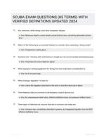 SCUBA EXAM QUESTIONS (85 TERMS) WITH VERIFIED DEFINITIONS UPDATED 2024