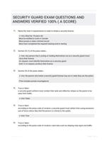 SECURITY GUARD EXAM QUESTIONS AND ANSWERS VERIFIED 100% ( A SCORE)