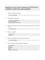 Kentucky Civics Exam Questions STUDY WITH  CORRECT QUESTION AND ANSWER
