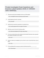 Private Investigator Exam Questions and Answers Latest Updates 2024( A+ GRADED 100% VERIFIED).