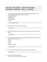 ASU BIO 181 EXAM 1 QUESTIONS AND ANSWERS VERIFIED 100% ( A SCORE)
