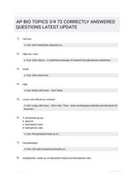 AP BIO TOPICS 3-9 72 CORRECTLY ANSWERED QUESTIONS LATEST UPDATE