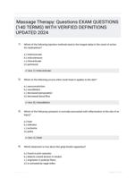 Massage Therapy: Questions EXAM QUESTIONS (140 TERMS) WITH VERIFIED DEFINITIONS UPDATED 2024