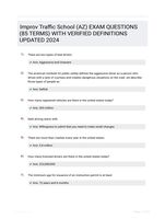 Improv Traffic School (AZ) EXAM QUESTIONS (85 TERMS) WITH VERIFIED DEFINITIONS UPDATED 2024