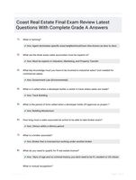 Coast Real Estate Final Exam Review Latest Questions With Complete Grade A Answers
