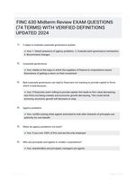 FINC 630 Midterm Review EXAM QUESTIONS (74 TERMS) WITH VERIFIED DEFINITIONS UPDATED 2024