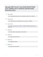 Nevada DMV Permit Test EXAM QUESTIONS (325 TERMS) WITH VERIFIED DEFINITIONS UPDATED 2024