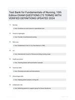 Test Bank for Fundamentals of Nursing, 10th Edition EXAM QUESTIONS (73 TERMS) WITH VERIFIED DEFINITIONS UPDATED 2024