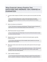 Wise Financial Literacy Practice Test QUESTIONS AND ANSWERS 100% VERIFIED A+ GUARANTEED