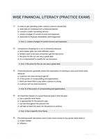 WISE FINANCIAL LITERACY (PRACTICE EXAM)