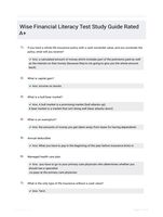 Wise Financial Literacy Test Study Guide Rated A+