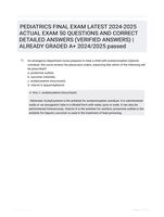 PEDIATRICS FINAL EXAM LATEST 2024-2025 ACTUAL EXAM 50 QUESTIONS AND CORRECT DETAILED ANSWERS (VERIFIED ANSWERS) |ALREADY GRADED A+ 2024/2025 passed