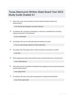 Texas Manicurist Written State Board Test 2023 Study Guide Graded A+