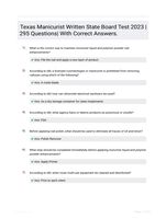Texas Manicurist Written State Board Test 2023 |295 Questions| With Correct Answers.