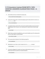 2-15 Insurance License EXAM WITH 100% VERIFIED ANSWERS GUARANTEED PASS + A GRADE