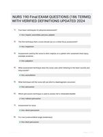 NURS 190 Final EXAM QUESTIONS (186 TERMS) WITH VERIFIED DEFINITIONS UPDATED 2024