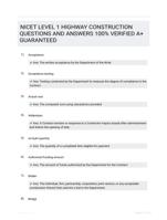 NICET LEVEL 1 HIGHWAY CONSTRUCTION QUESTIONS AND ANSWERS 100% VERIFIED A+ GUARANTEED