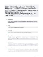 SOCA 101 WVU:Song: Exam 3 FUNCTIONAL ANATOMY & EXERCISE PHYSIOLOGY LATEST 2024 EXAM ALL 104 QUESTIONS AND CORRECT DETAILED ANSWERS WITH RATIONALES(VERIFIED ANSWERS)|ALREADY GRADED A+