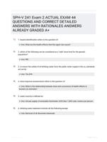 SPH-V 241 Exam 2 ACTUAL EXAM 44 QUESTIONS AND CORRECT DETAILED ANSWERS WITH RATIONALES ANSWERS ALREADY GRADED A+