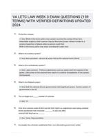 VA LETC LAW WEEK 3 EXAM QUESTIONS (159 TERMS) WITH VERIFIED DEFINITIONS UPDATED 2024