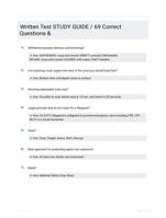 Written Test STUDY GUIDE / 69 Correct Questions &