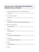 Bio 251 Exam 2 QUESTIONS AND ANSWERS VERIFIED 100% ( A SCORE)