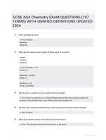 GCSE AQA Chemistry EXAM QUESTIONS (107 TERMS) WITH VERIFIED DEFINITIONS UPDATED 2024