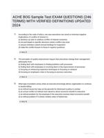 ACHE BOG Sample Test EXAM QUESTIONS (246 TERMS) WITH VERIFIED DEFINITIONS UPDATED 2024