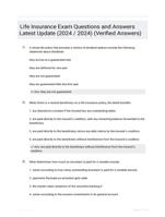Life Insurance Exam Questions and Answers Latest Update (2024 / 2024) (Verified Answers)