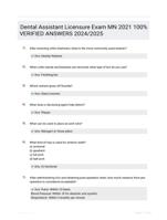 Dental Assistant Licensure Exam MN 2021 100%  VERIFIED ANSWERS  2024/2025