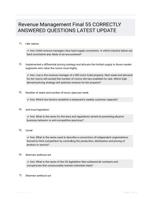 Revenue Management Final 55 CORRECTLY ANSWERED QUESTIONS LATEST UPDATE