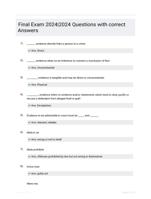 Final Exam 2024|2024 Questions with correct Answers