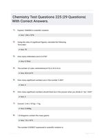 Chemistry Test Questions 225 |29 Questions| With Correct Answers.
