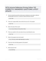 NTSI Arizona Defensive Driving Online 192 CORRECTLY ANSWERED QUESTIONS LATEST UPDATE