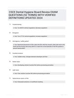 CSCE Dental Hygiene Board Review EXAM QUESTIONS (52 TERMS) WITH VERIFIED DEFINITIONS UPDATED 2024
