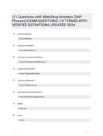 (1) Questions with Matching Answers (Self-Phrases) EXAM QUESTIONS (16 TERMS) WITH VERIFIED DEFINITIONS UPDATED 2024