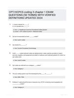 CPT/HCPCS coding 3 chapter 1 EXAM QUESTIONS (50 TERMS) WITH VERIFIED DEFINITIONS UPDATED 2024
