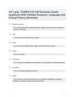 AP Lang - COMPLETE Fall Semester (exam Questions With Verified  Answers): Language and Critical Theory (Kennedy)