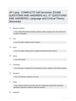AP Lang - COMPLETE Fall Semester (EXAM QUESTIONS AND ANSWERS ALL 57 QUESTIONS AND ANSWERS): Language and Critical Theory (Kennedy)