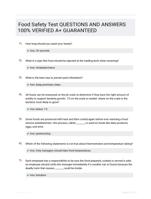 Food Safety Test QUESTIONS AND ANSWERS 100% VERIFIED A+ GUARANTEED