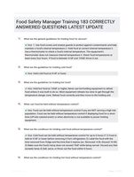 Food Safety Manager Training 183 CORRECTLY ANSWERED QUESTIONS LATEST UPDATE