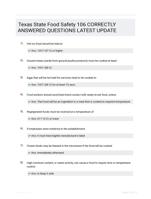 Texas State Food Safety 106 CORRECTLY ANSWERED QUESTIONS LATEST UPDATE