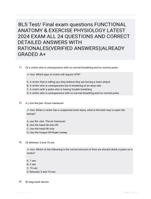 BLS Test/ Final exam questions FUNCTIONAL ANATOMY & EXERCISE PHYSIOLOGY LATEST 2024 EXAM ALL 24 QUESTIONS AND CORRECT DETAILED ANSWERS WITH RATIONALES(VERIFIED ANSWERS)|ALREADY GRADED A+