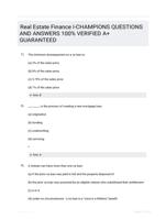 Real Estate Finance I-CHAMPIONS QUESTIONS AND ANSWERS 100% VERIFIED A+ GUARANTEED