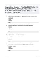 Psychology Chapter 9 EXAM LATEST  EXAM 130 QUESTION AND  ANSWER/ COGNITIVE ACADEMIC LANGUAGE PROFICIENCY  EXAM (VERIFIED ANSWERS)