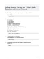 College Algebra Practice test 2. Study Guide Questions and Correct Answers