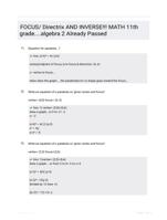 FOCUS/ Directrix AND INVERSE!!! MATH 11th grade....algebra 2 Already Passed