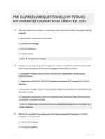 PMI CAPM EXAM QUESTIONS (199 TERMS) WITH VERIFIED DEFINITIONS UPDATED 2024